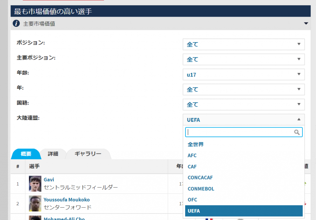 トランスファーマーケット|市場価値の検索