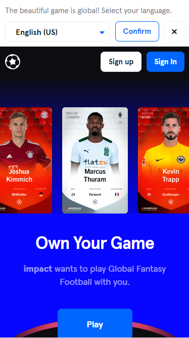 sorare（ソラーレ）のTOP画面